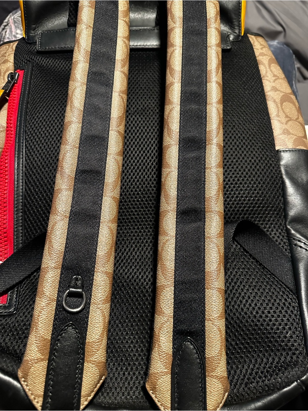 Coach Brown Signature Canvas Backpack with Red and Yellow Accents - Picture 4 of 5